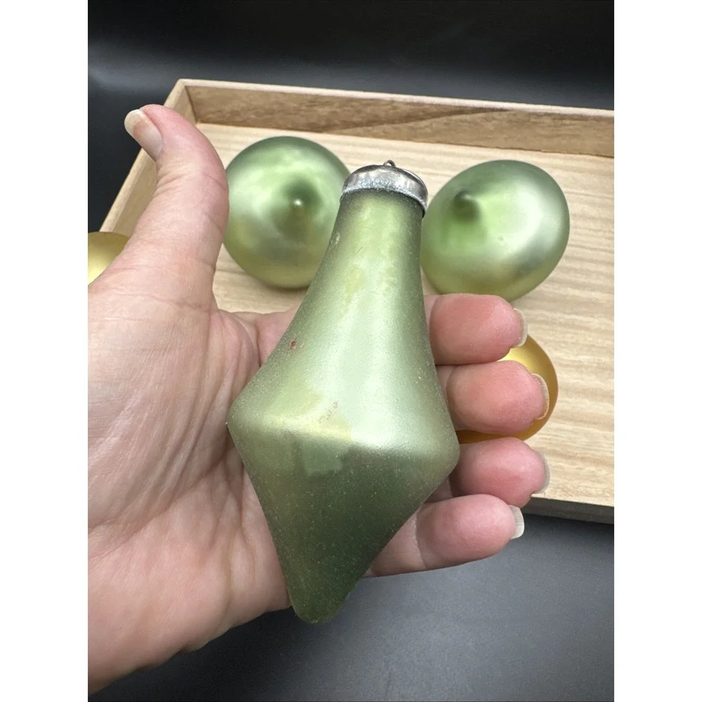 Christmas Tree Ornaments Kugel Style Frosted Glass Silver Set‎ 5 Lot Green Gold